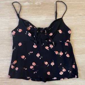 S Black Floral Tank Top